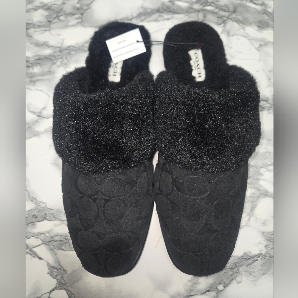 Coach Women's Plush Black Slippers
